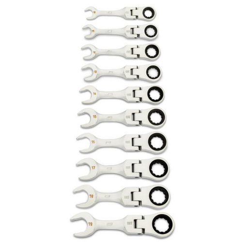 #BOOOHBAI40 GEARWRENCH 10 PC. 12PT STUBBY FLEX HEAD RATCHETING COMBINATION WRENCH SET, METRIC