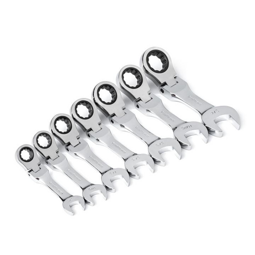 #BOOOHBC7LM GEARWRENCH 7 PC. 12PT STUBBY FLEX HEAD RATCHETING COMBINATION WRENCH