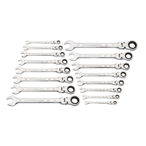 #B000HBC7U8 GEARWRENCH 16 PC. 12PT. FLEX RATCHETING COMBINATION WRENCH SET, METRIC