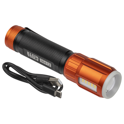 #KLEIN TOOLS 56412 RECHARGABLE LED FLASHLIGHT WITH FLOOD LIGHT 500 LUMENS USB-C RECHARGABLE POCKET CLIP MAGNET
