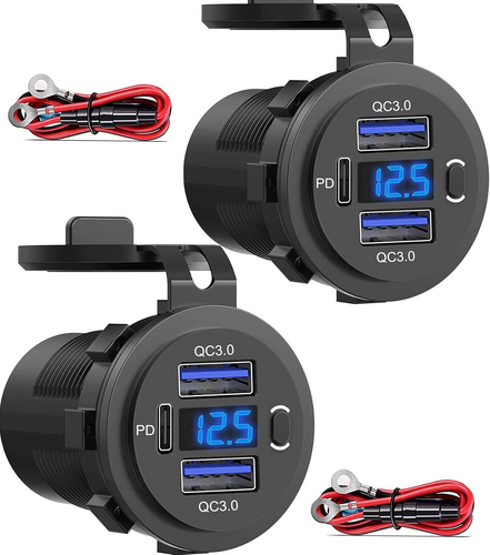 #SUTNSCW DUAL USB QUICK CHARGE 3.0 & PD W/ VOLTMETER AND POWER SWITCH FOR CAR BOAT MARINE TRUCK 2QC+1PD